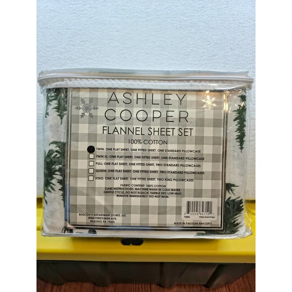 Ashley Cooper Twin Flannel Sheet Set 100% Cotton Christmas Red Truck Dog Pine